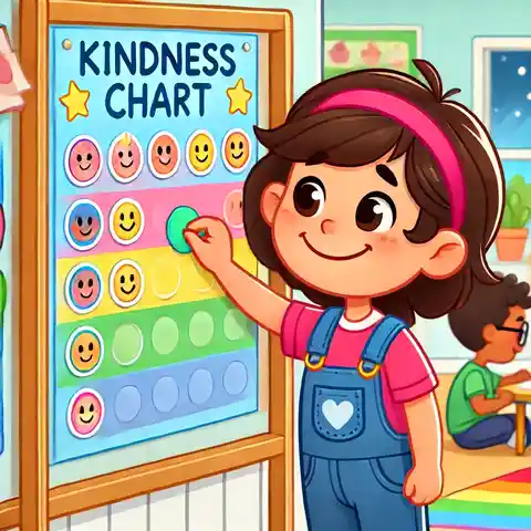 Preschool Child Adding a Sticker to a Kindness Chart