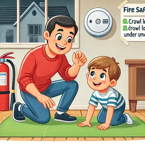 Teaching Children Safety - father and son practicing fire safety at home