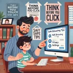 Teaching Children Safety - father teaching his son about online safety on a computer